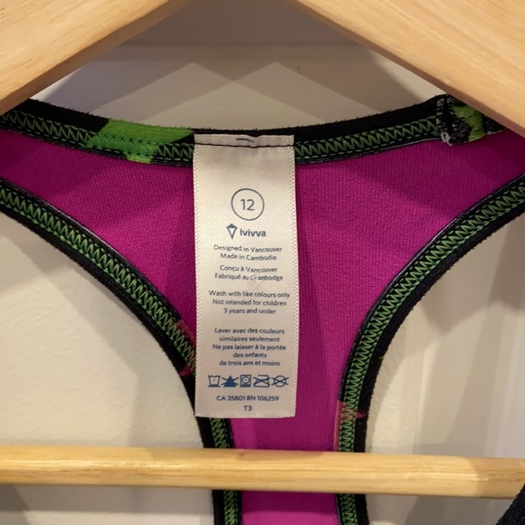 Ivivva Black Racerback Tank Top with Lime Green & Fuchsia Stars - Picture 5 of 5